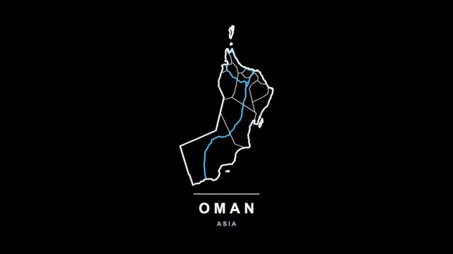 Oman Country Line Map Self Drawing Animated Overlay, Alpha 4K