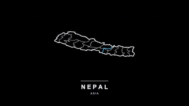 Nepal Country Line Map Self Drawing Animated Overlay, Alpha 4K