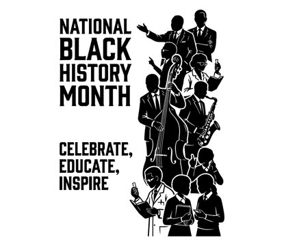 National Black History Month Vector Banner with Leaders and Musicians