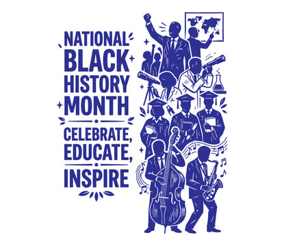 National Black History Month Vector Banner with Leaders and Musicians