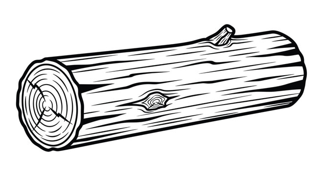 Black and white illustration of a felled tree log with visible growth rings