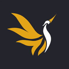 Obraz premium Elegant Stylized Bird Logo Design with Golden Wings on Dark Background