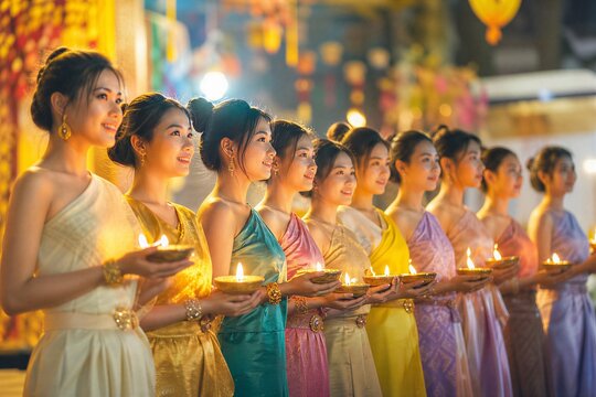 Ten young women patiently waiting at night, holding oil lamps, symbolizing wisdom, readiness, and hope from a biblical parable.