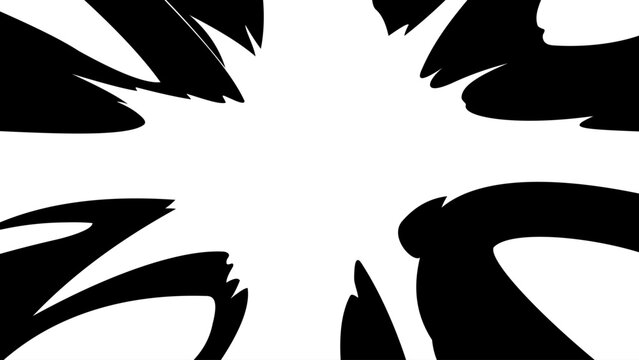 Abstract manga explosion frame with bold ink shapes, comic impact background, anime action effect, dynamic burst border, isolated black vector design with copy space.