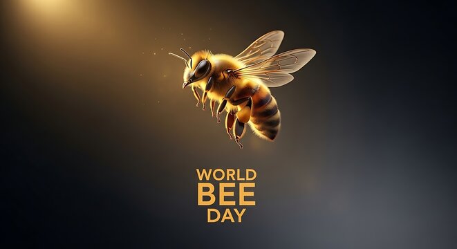 Golden honey bee flying gracefully for the world bee day celebration