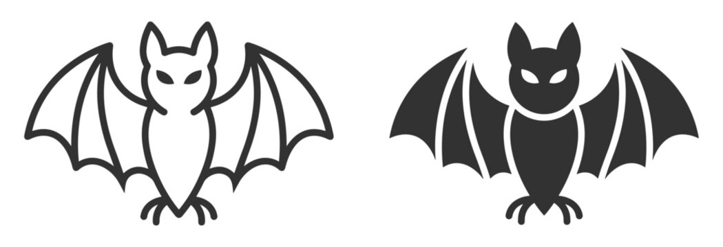 bat silhouette and outline icon set, animal wildlife symbol graphic on transparent background
