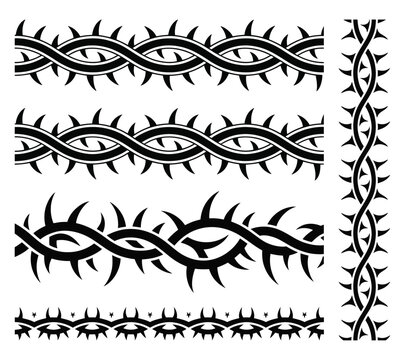 Barbed Wire Borders Collection Vector &ndash; Black Thorn Wire Divider Set Isolated on White Background