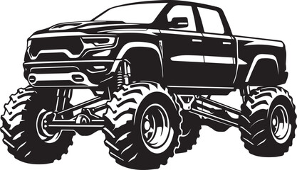 Black monster truck with big tires in a bold vector illustration style isolated on transparent background, Vector, illustration © Rijvi