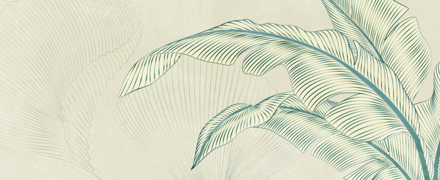 Premium art background with hand-drawn tropical leaves in line style. Botanical pattern for banners, wallpapers, packaging, prints, textiles, covers, and interiors.