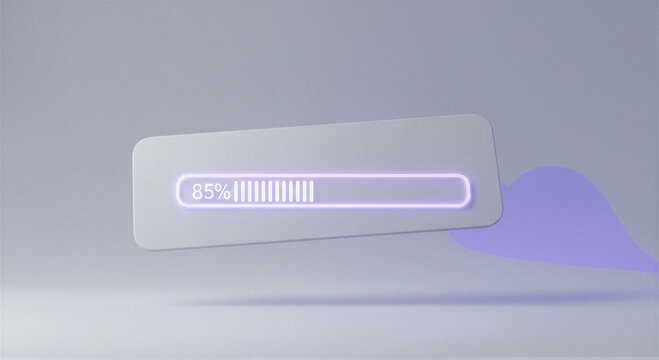 Progress bar icon showing eighty five percent loading completion. Digital interface element representing data processing and uploading status. Abstract technology graphic for software update