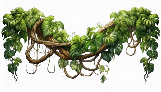 twisted jungle vines tropical rainforest liana pla isolated on white or white background