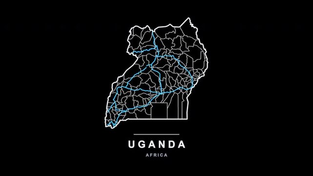 Uganda Country Line Map Self Drawing Animated Overlay, Alpha 4K