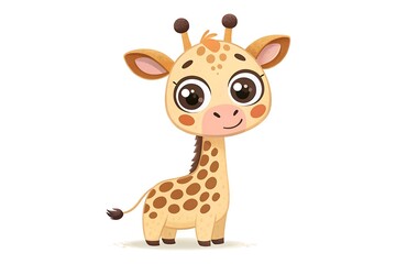 Obraz premium Cute cartoon giraffe with big happy eyes smiling