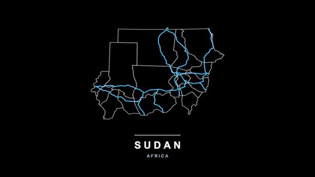 Sudan Country Line Map Self Drawing Animated Overlay, Alpha 4K