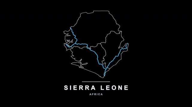 Sierra Leone Country Line Map Self Drawing Animated Overlay, Alpha 4K