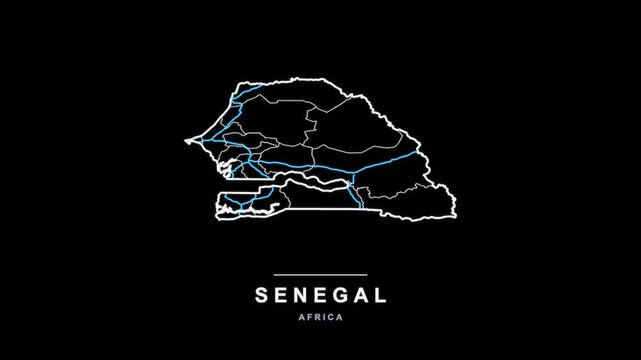 Senegal Country Line Map Self Drawing Animated Overlay, Alpha 4K