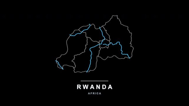 Rwanda Country Line Map Self Drawing Animated Overlay, Alpha 4K