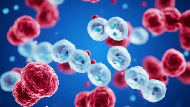 Close-Up Visualization of Exosomes Released From Regenerative Stem Cells in Biotechnology Research on Blue Background