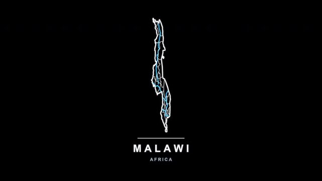 Malawi Country Line Map Self Drawing Animated Overlay, Alpha 4K