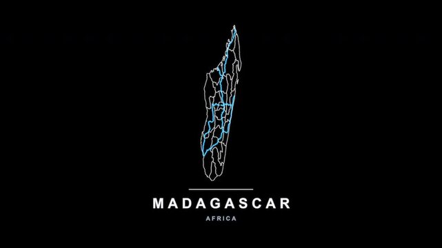 Madagascar Country Line Map Self Drawing Animated Overlay, Alpha 4K