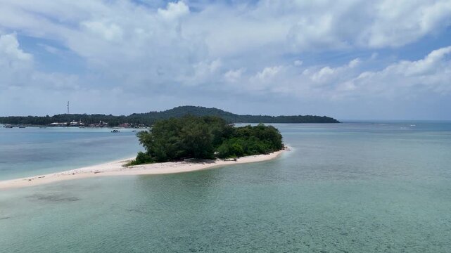 Aerial shot of Kerayaan Beccu Beach, a white-sand beach in Kotabaru, South Kalimantan