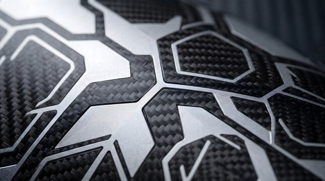 Futuristic Smart Material Texture with Carbon Fiber and Metal Geometric Pattern