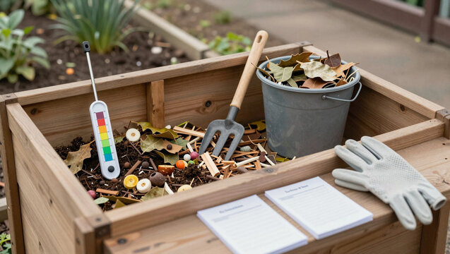 Community compost monitoring station with thermometer