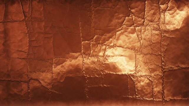 Rich warm brown-ochre abstract video background. Reflections on copper metal surface.