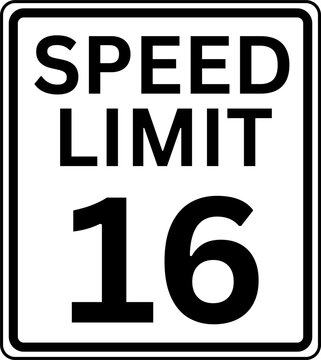 Maximum Speed Limit 16 mph Traffic Sign Vector