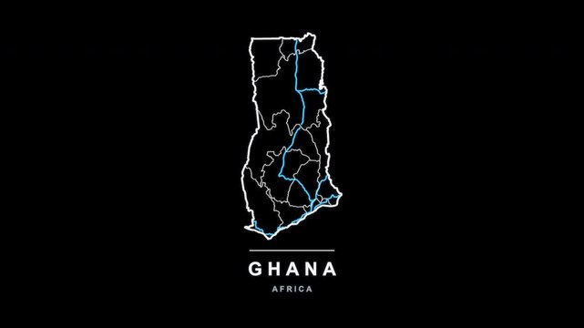 Ghana Country Line Map Self Drawing Animated Overlay, Alpha 4K