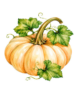 Pumpkin in watercolor style on white background. Pumpkin 