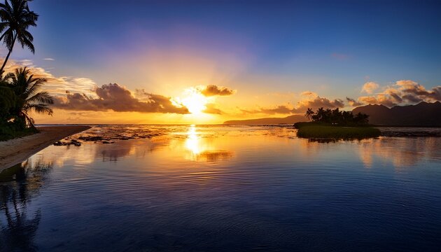 Sunset Reflecting In The Water In Fiji