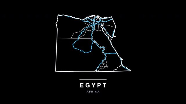 Egypt Country Line Map Self Drawing Animated Overlay, Alpha 4K