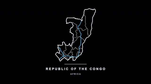 Republic of the Congo Country Line Map Self Drawing Animated, Alpha 4K