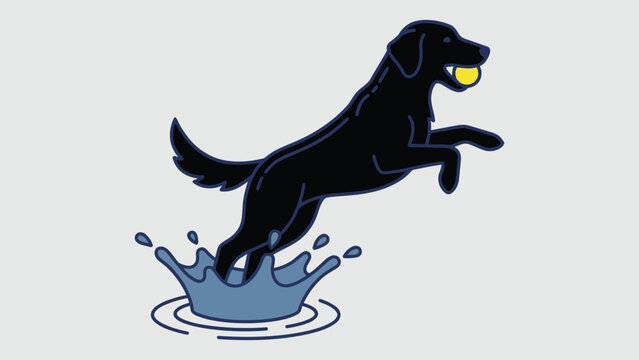 Black Dog Jumping with Tennis Ball Vector Illustration