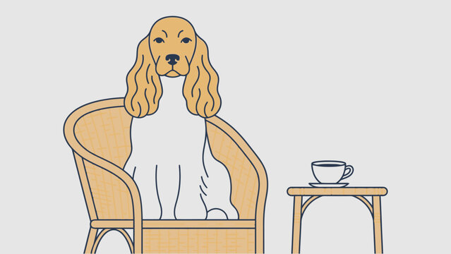 Elegant Cocker Spaniel Sitting on Chair Vector Illustration