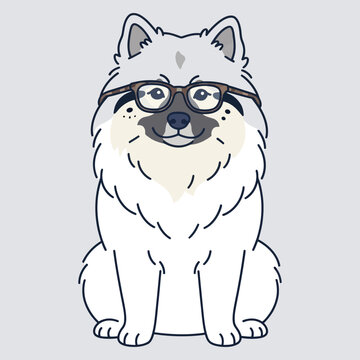 Fluffy Keeshond Dog Wearing Reading Glasses Vector Graphic