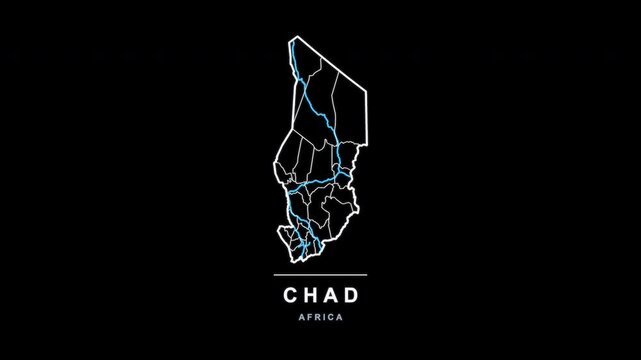Chad Country Line Map Self Drawing Animated Overlay, Alpha 4K