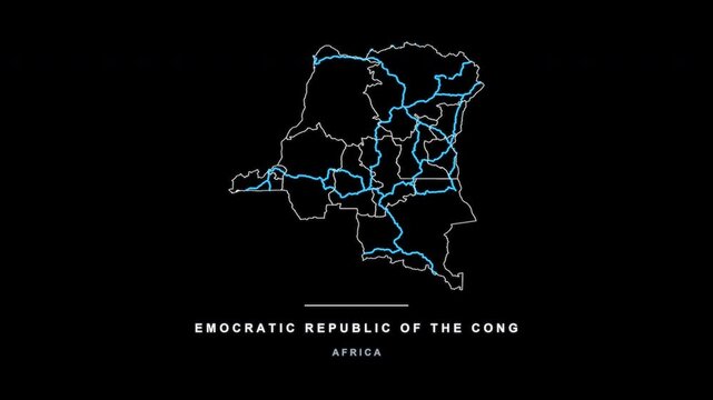 Democratic Republic of the Congo Map Animated Overlay, Alpha 4K