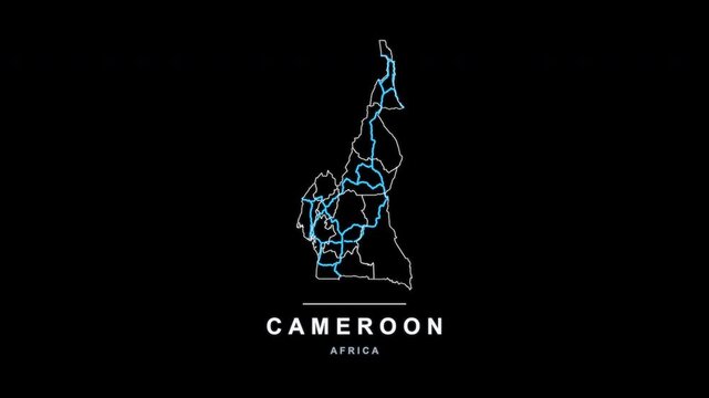 Cameroon Country Line Map Self Drawing Animated Overlay, Alpha 4K