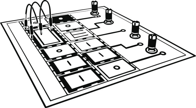 Black and white of an electronic breadboard unit electronics circuit