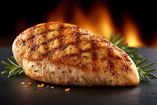 BBQ juicy chicken breast on fire background