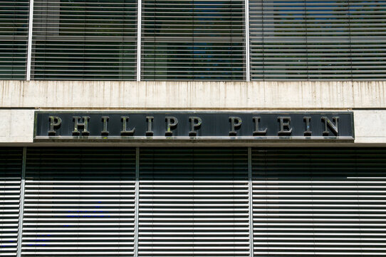 Philipp Plein luxury fashion brand logo sign on headquarters facade in Lugano