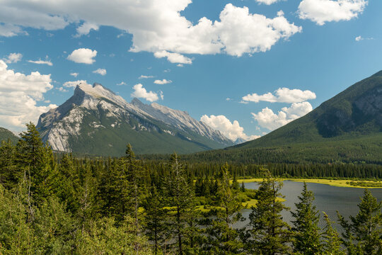 Canada, Alberta, Banff National Park.  Mount Rundle and rising to an altitude of 2,948 meters (9,672 feet), above the Bow Valley.