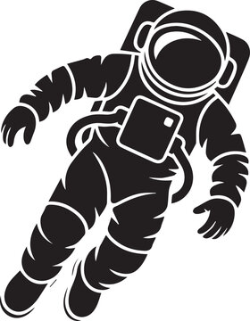 Black silhouette of an astronaut floating in space wearing a professional spacesuit isolated on transparent background, Vector, illustration