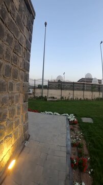 Stone walls and gardens of historic Masjid al-Suqya is a historically mosque in Madinah, Saudi Arabia.