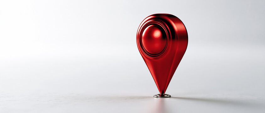 Shiny red metal map pointer icon for navigation