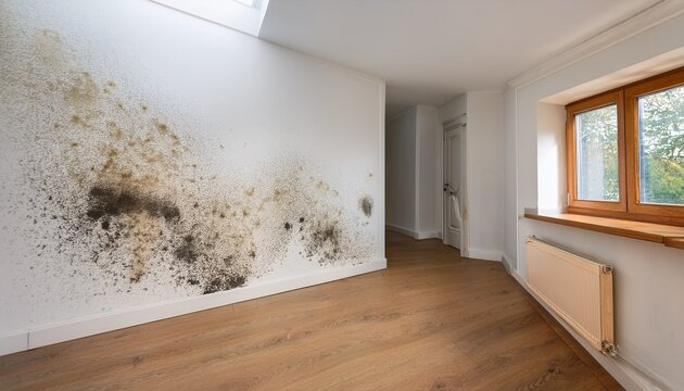 moisture damage and mold stains on modern house wall interior