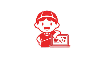 Young boy with laptop computer smiling.