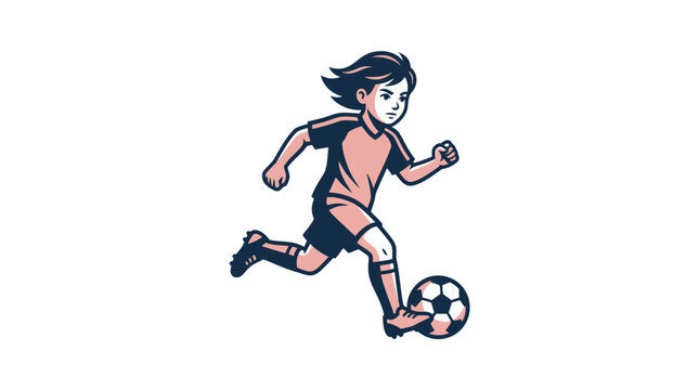 Young Girl Playing Soccer Energetically Alone.